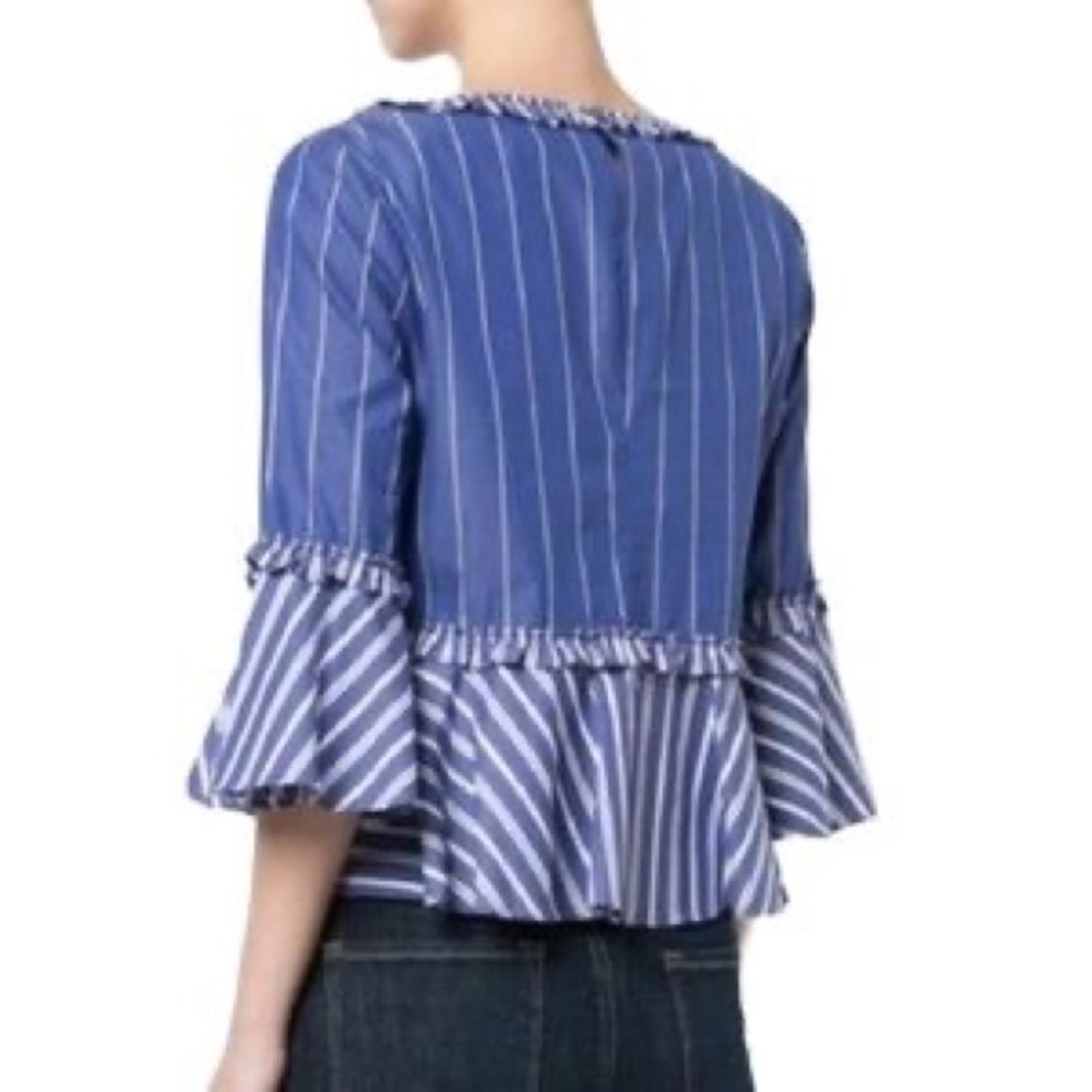 Cinq a Sept Fran Mixed Striped Ruffle Top Blue Sz XS - Picture 2 of 11